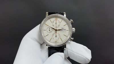 TW Factory IWC Portofino 42*13.5mm Dandong 7750 Movement Black Italian Calfskin Leather Strap White Face Watch